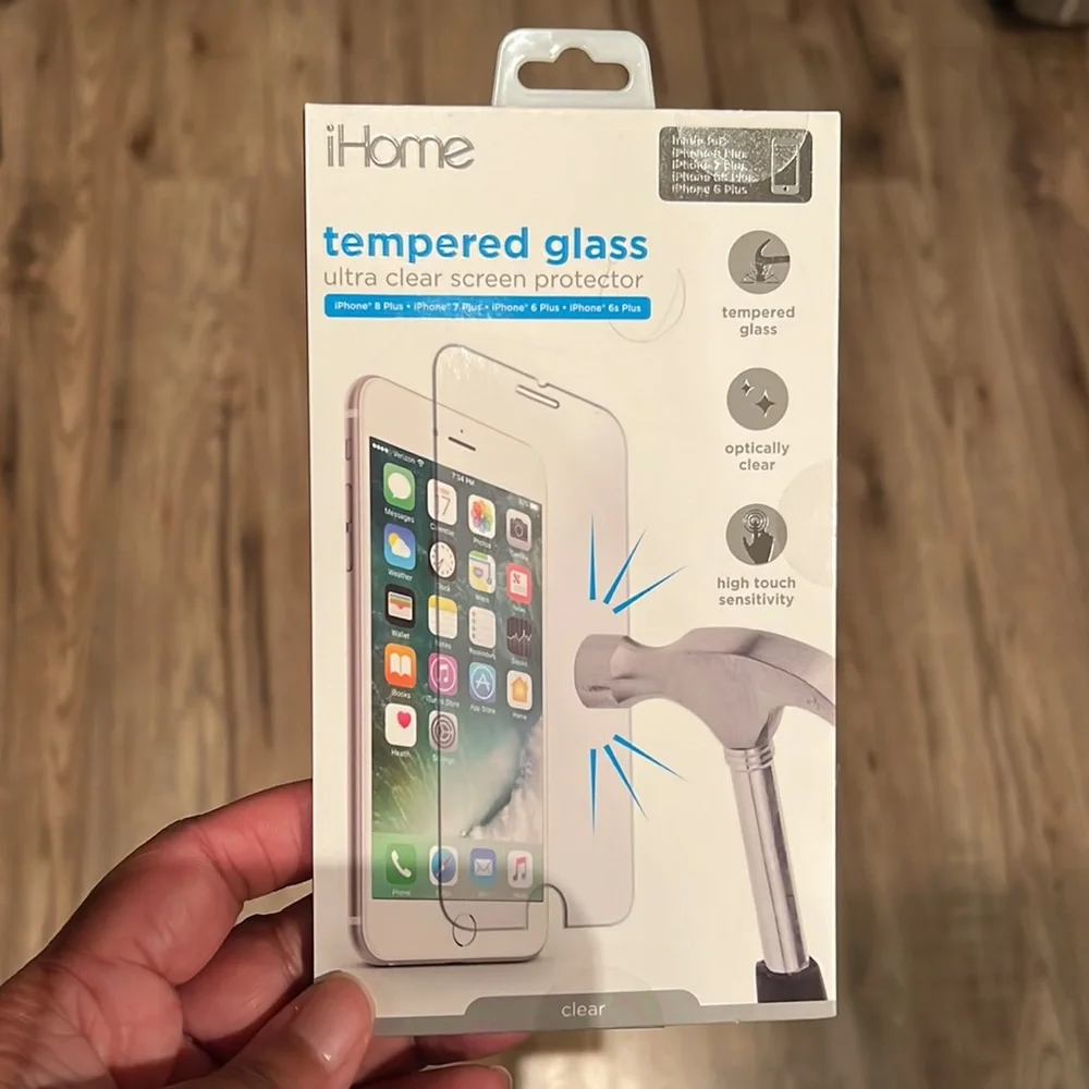 NEW Tempered Glass Screen Protectors w/USED iPhone Clear & Purple Lined Case